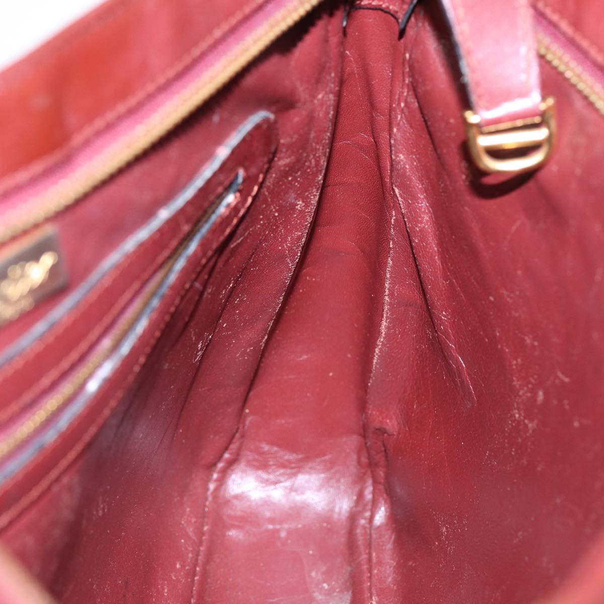 CARTIER Must Line Shoulder Bag Leather Bordeaux Gold Auth bs17889