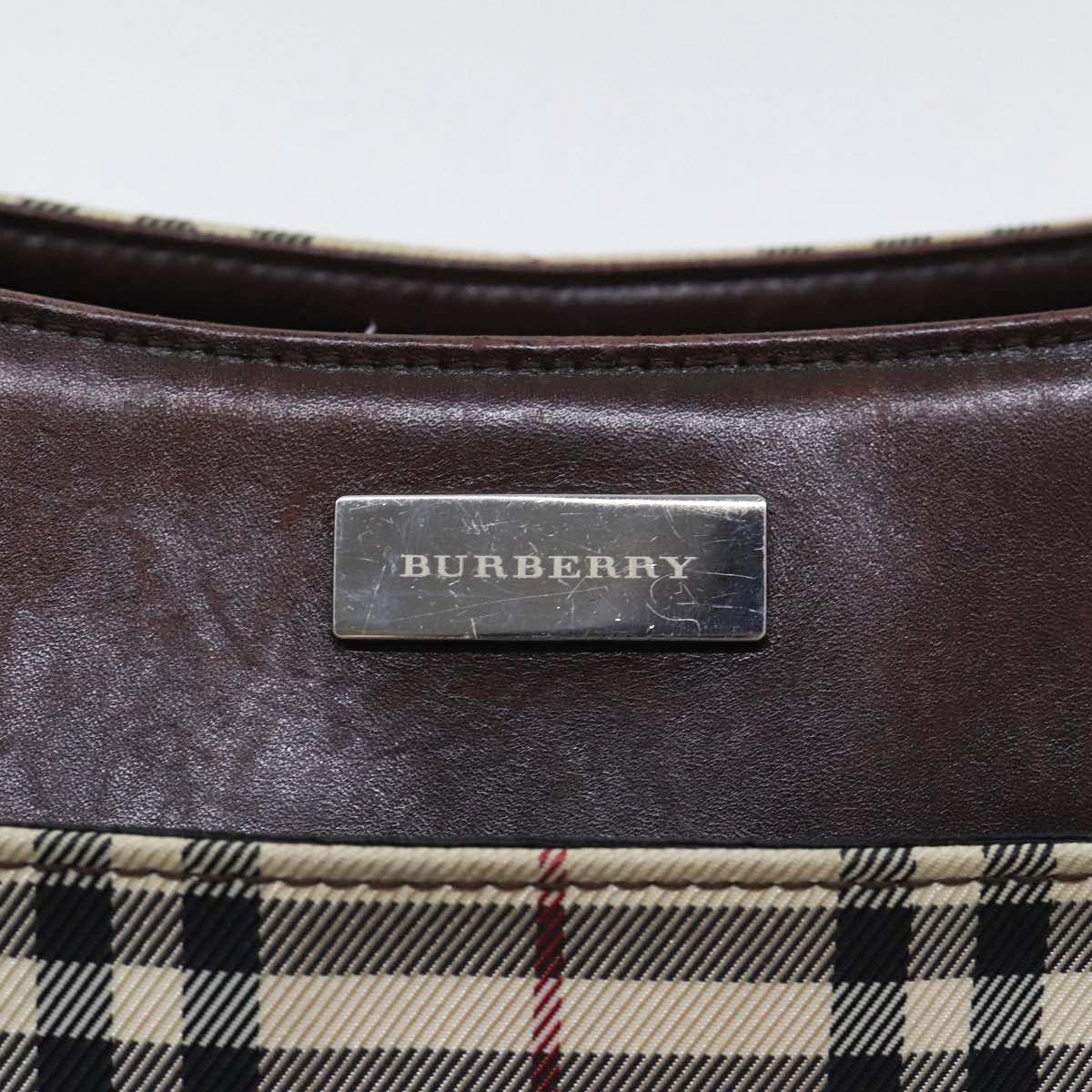 BURBERRY Nova Check Shoulder Bag Nylon Silver Beige Auth bs17892