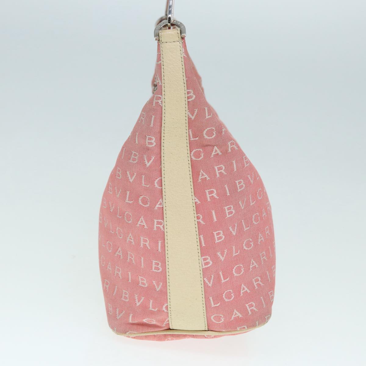 BVLGARI Shoulder Bag Canvas Leather Pink White Silver Auth bs17897