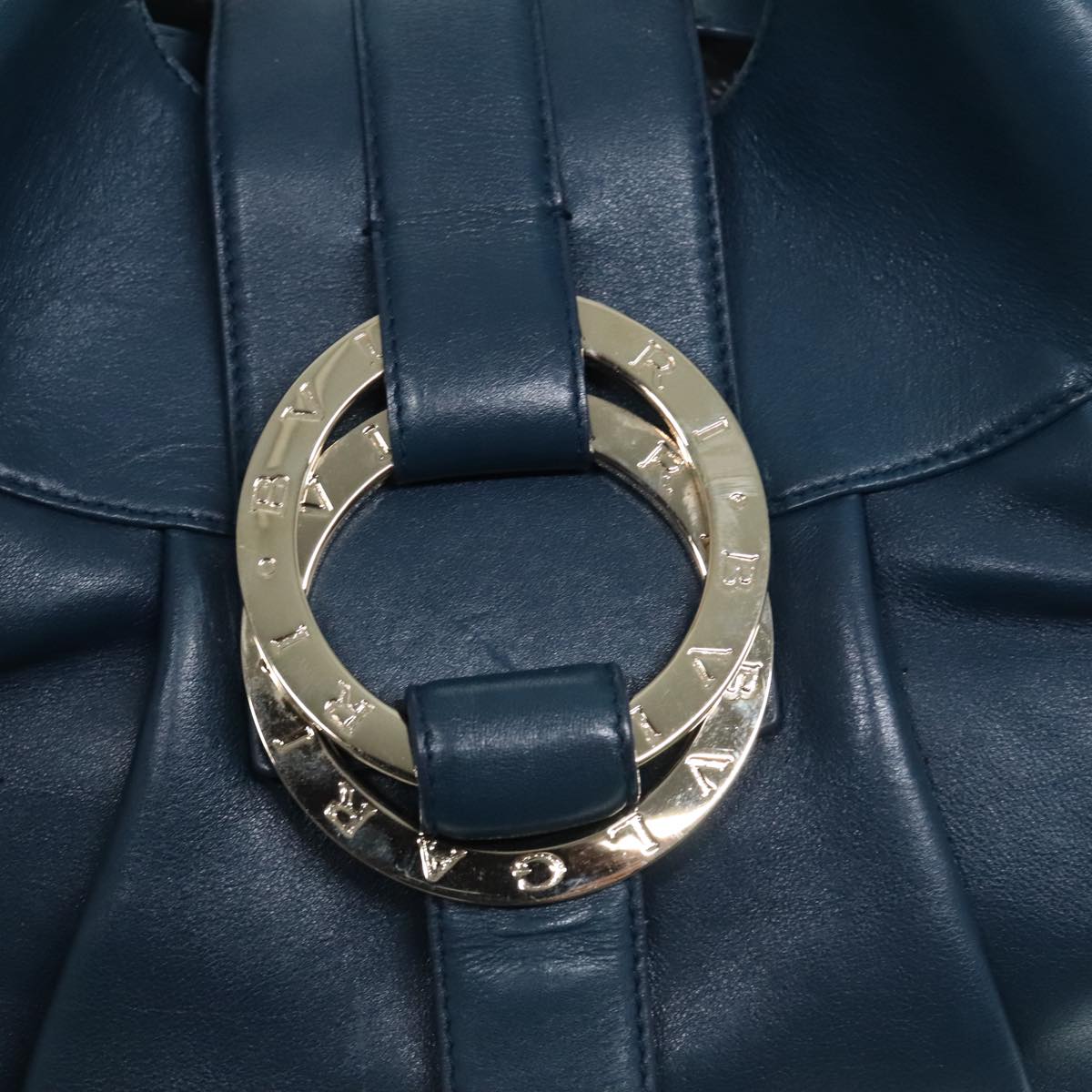 BVLGARI Hand Bag Leather Blue Silver Auth bs17898