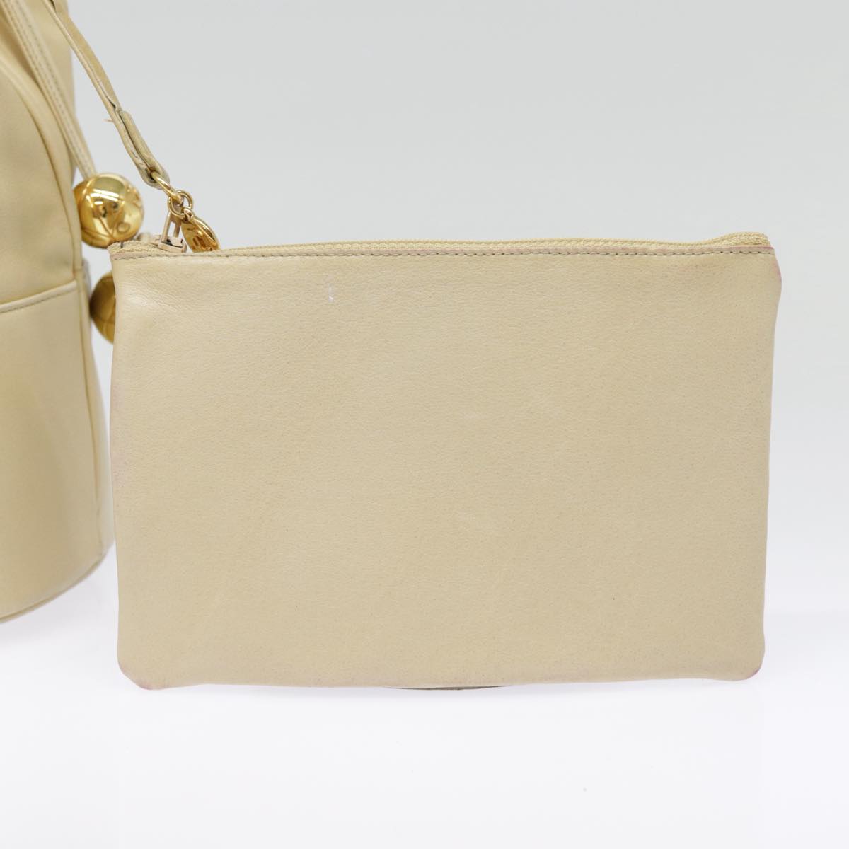 CHANEL Shoulder Bag Lamb Skin Beige Gold CC Auth bs17904