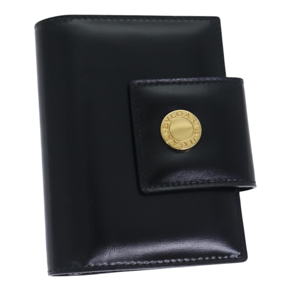 BVLGARI Card Case Leather Black Gold Auth bs17906