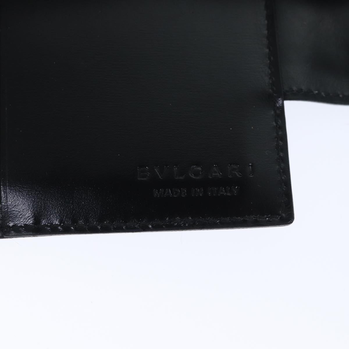 BVLGARI Card Case Leather Black Gold Auth bs17906