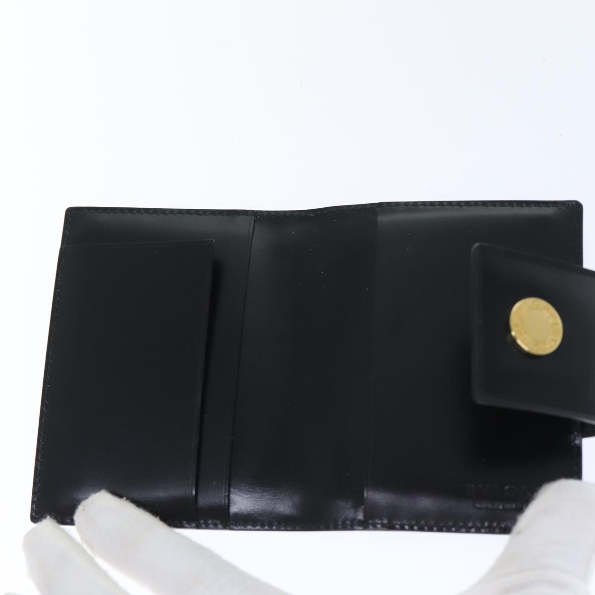 BVLGARI Card Case Leather Black Gold Auth bs17906