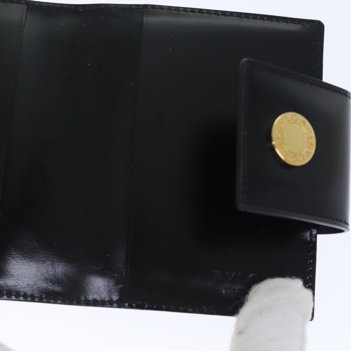 BVLGARI Card Case Leather Black Gold Auth bs17906