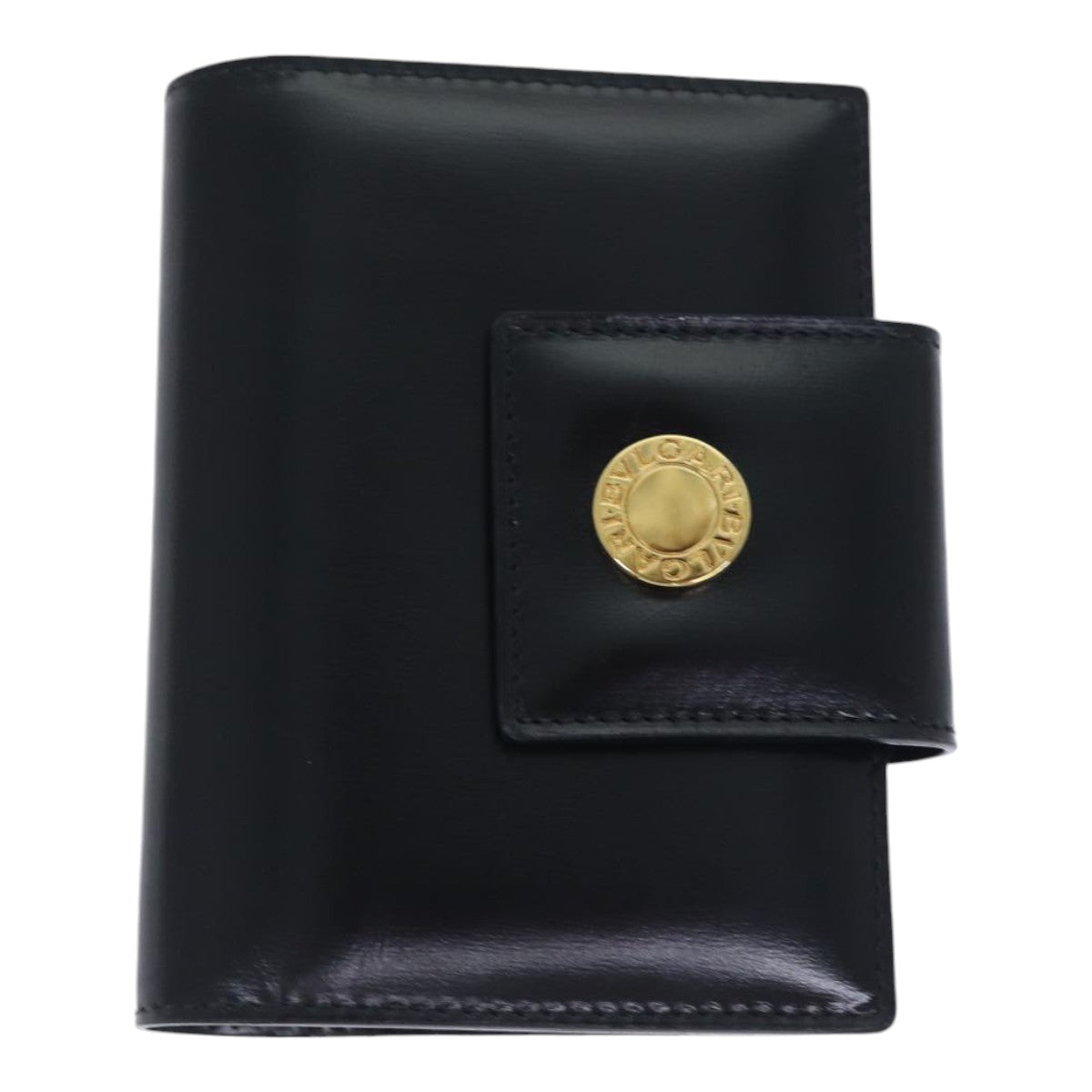 BVLGARI Card Case Leather Black Gold Auth bs17906