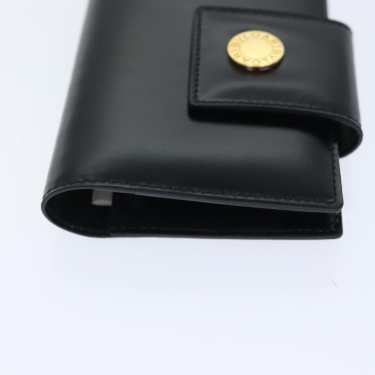 BVLGARI Card Case Leather Black Gold Auth bs17906