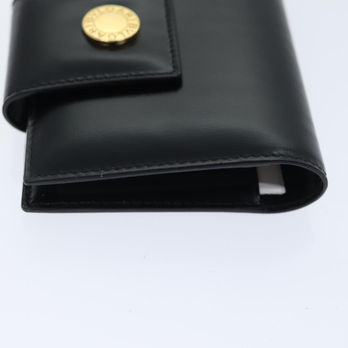 BVLGARI Card Case Leather Black Gold Auth bs17906