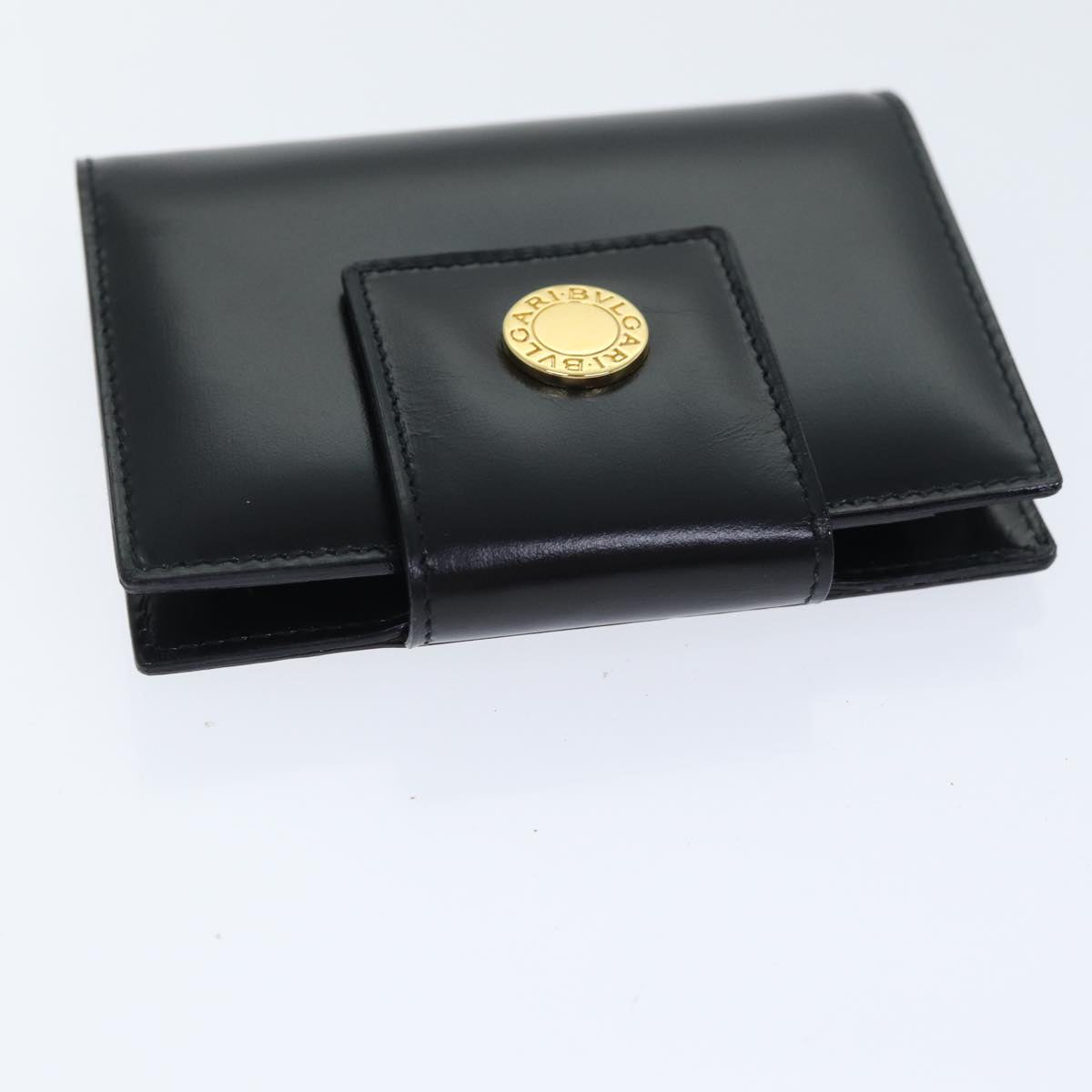 BVLGARI Card Case Leather Black Gold Auth bs17906