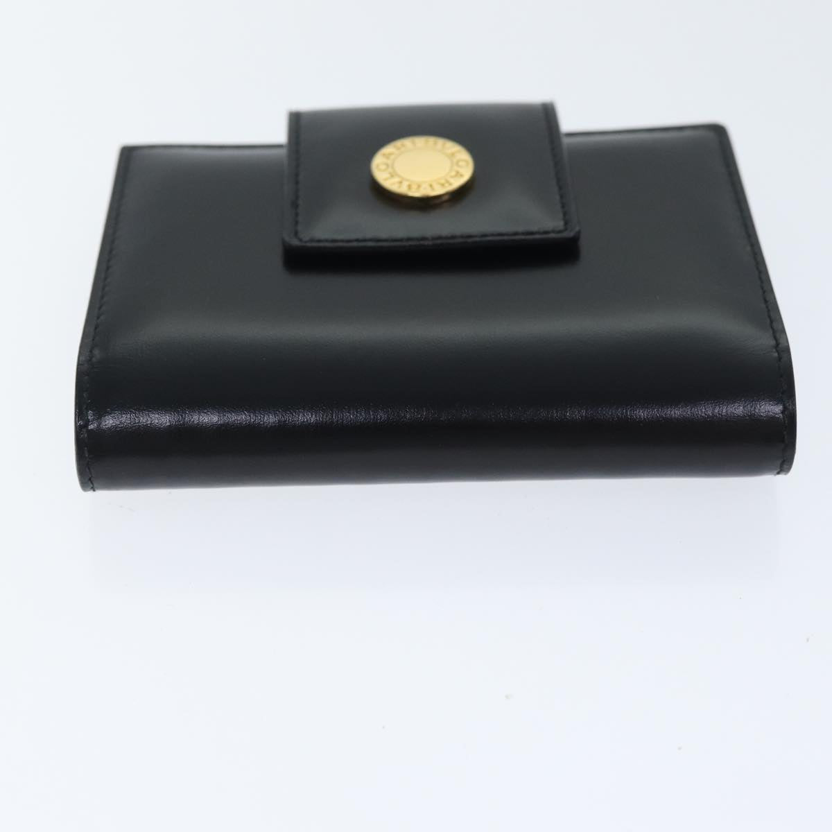 BVLGARI Card Case Leather Black Gold Auth bs17906