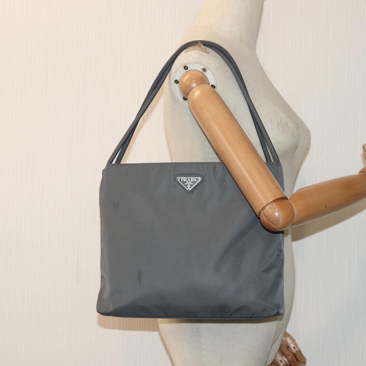 PRADA Tote Bag Nylon Gray Silver Auth bs17910