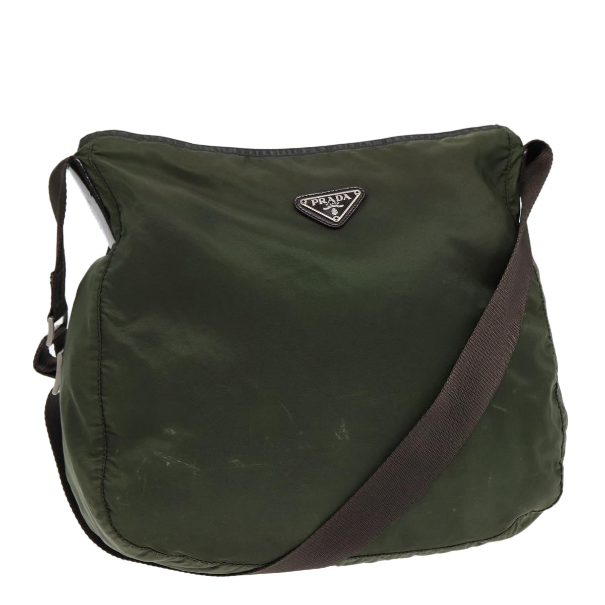 PRADA Shoulder Bag Nylon Green Silver Auth bs17911