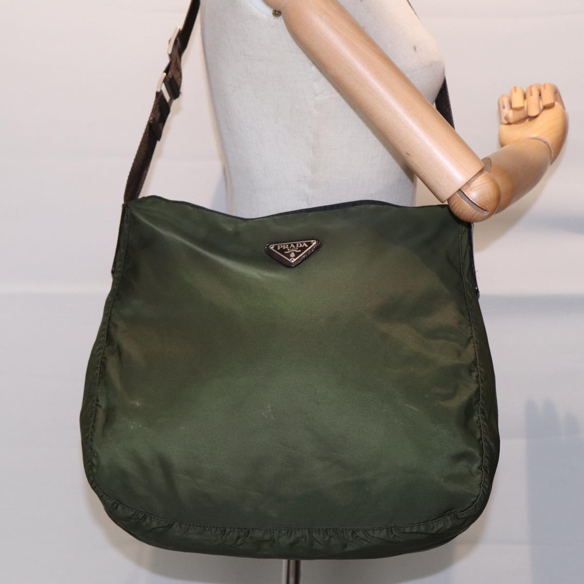 PRADA Shoulder Bag Nylon Green Silver Auth bs17911