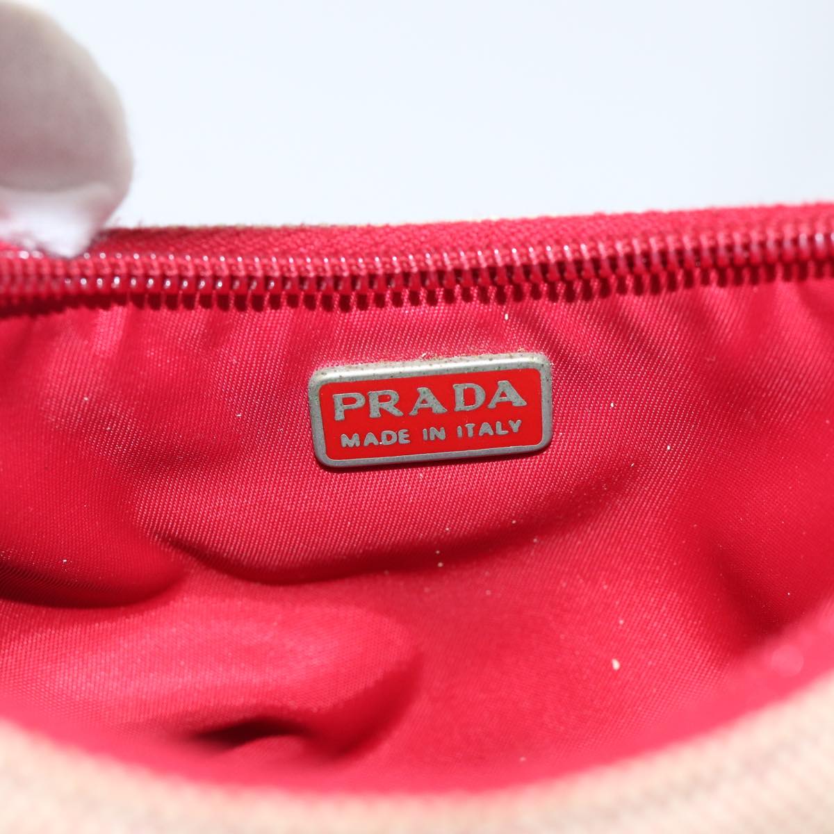 PRADA Sports Hand Bag Canvas Red Beige Auth bs17921