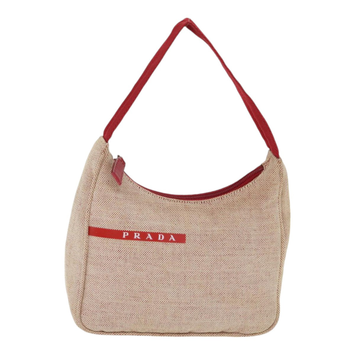 PRADA Sports Hand Bag Canvas Red Beige Auth bs17921