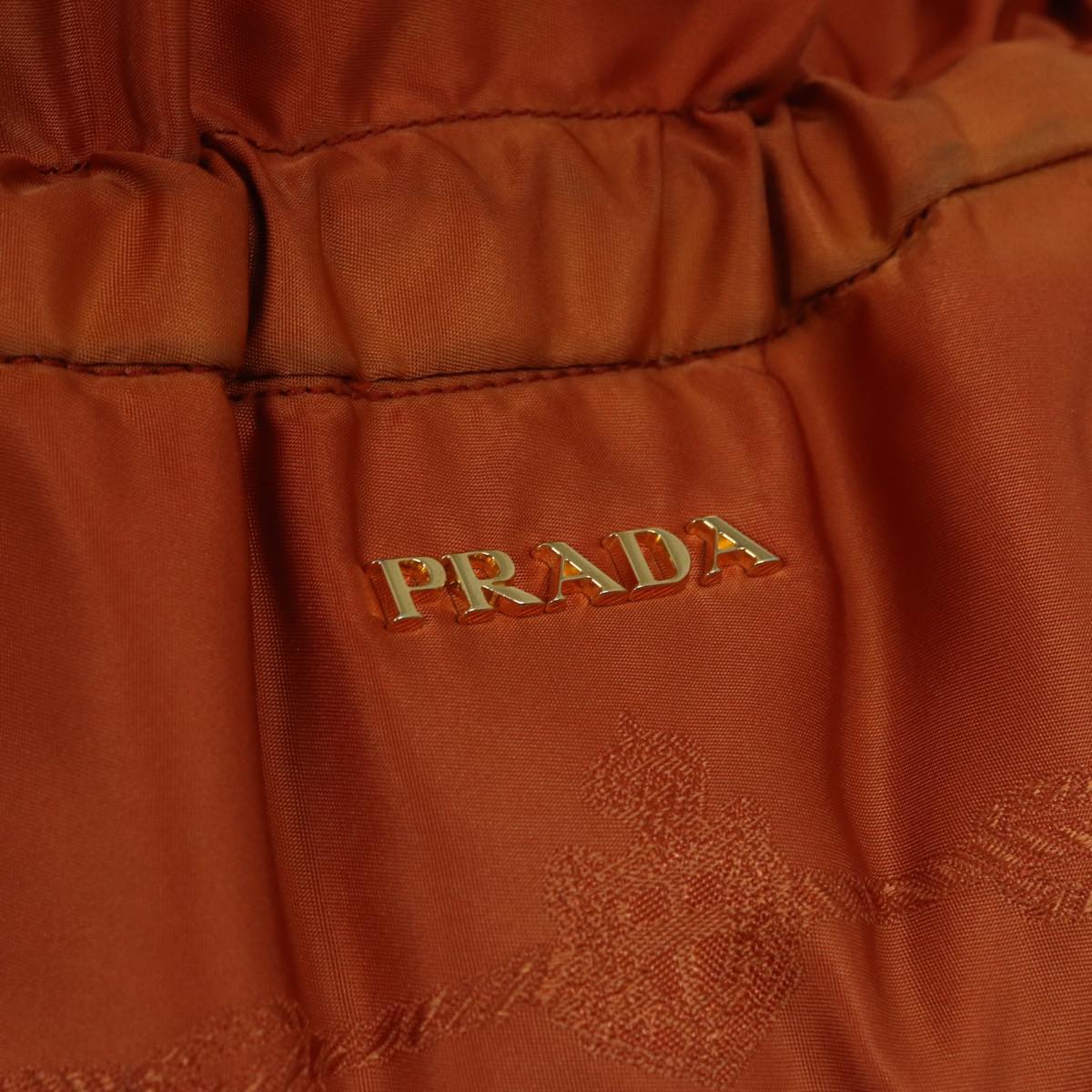 PRADA Shoulder Bag Nylon Orange Brown gold Auth bs17925