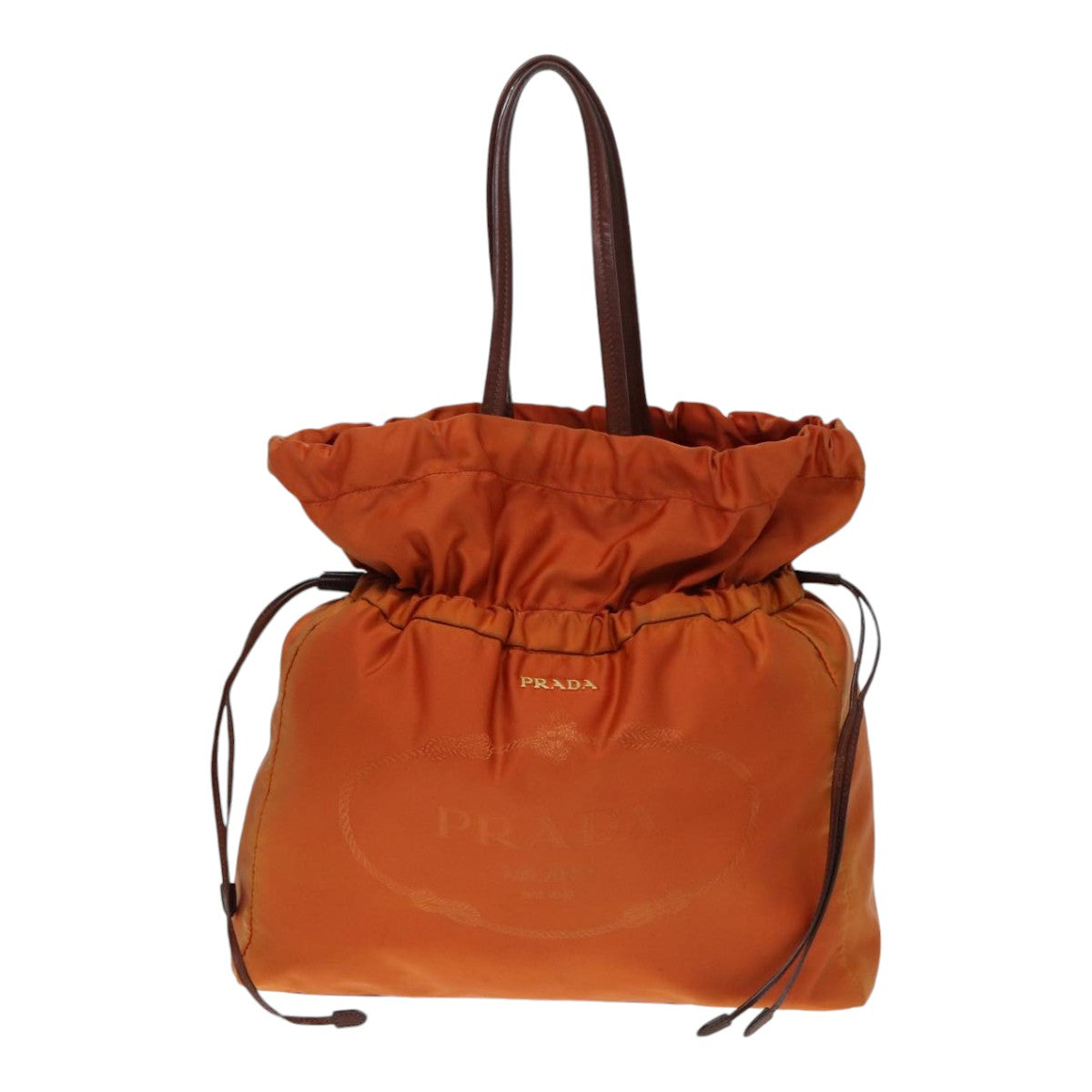 PRADA Shoulder Bag Nylon Orange Brown gold Auth bs17925