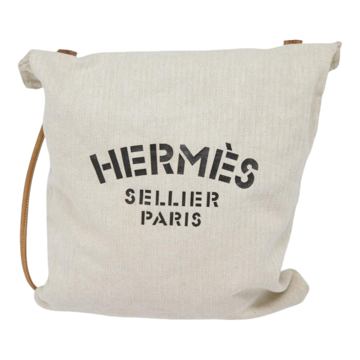 HERMES Shoulder Bag Canvas Leather Beige Gold Auth bs17927 - 0