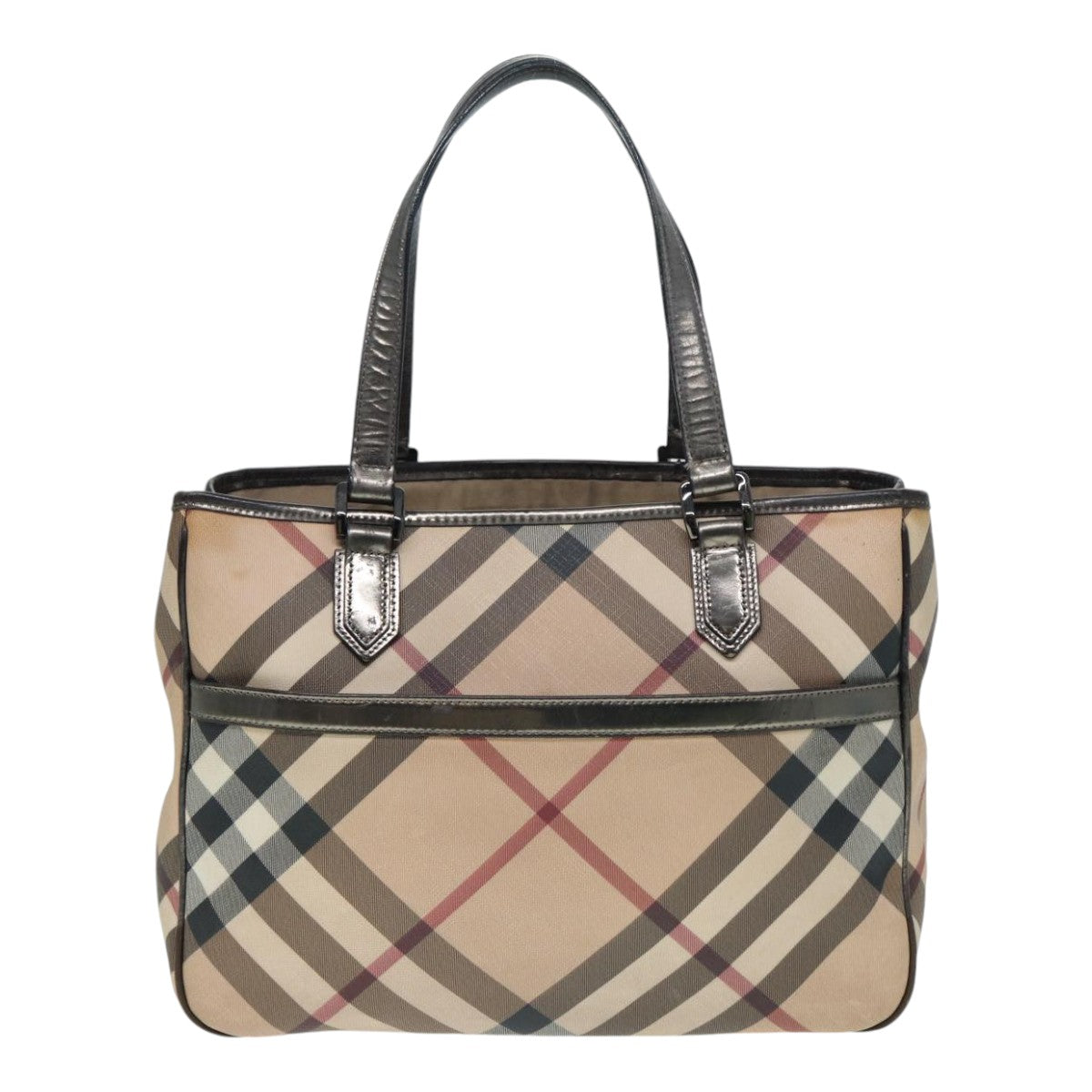 BURBERRY Nova Check Tote Bag PVC Beige Silver Auth bs17942