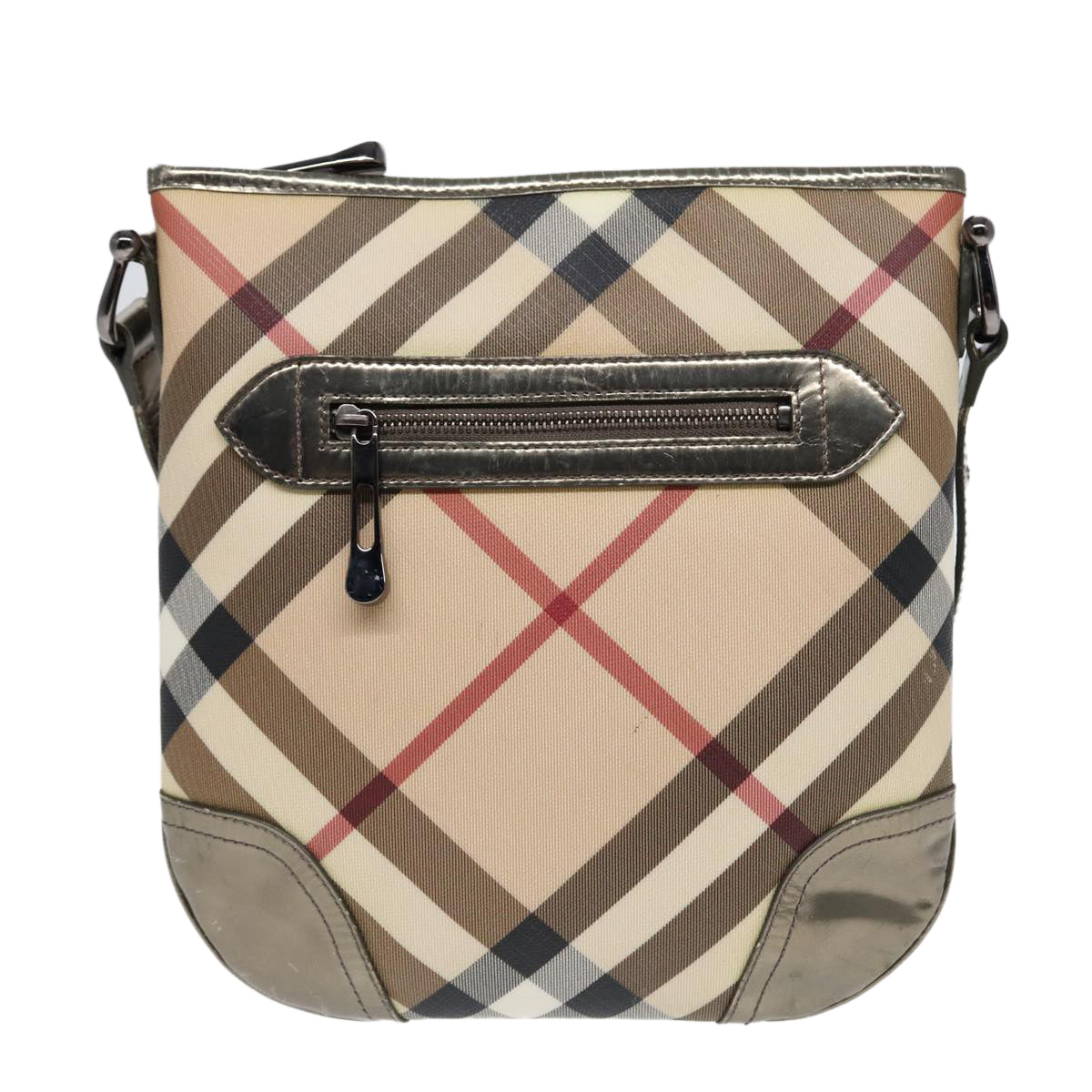 BURBERRY Nova Check Shoulder Bag PVC Beige Silver Auth bs17944