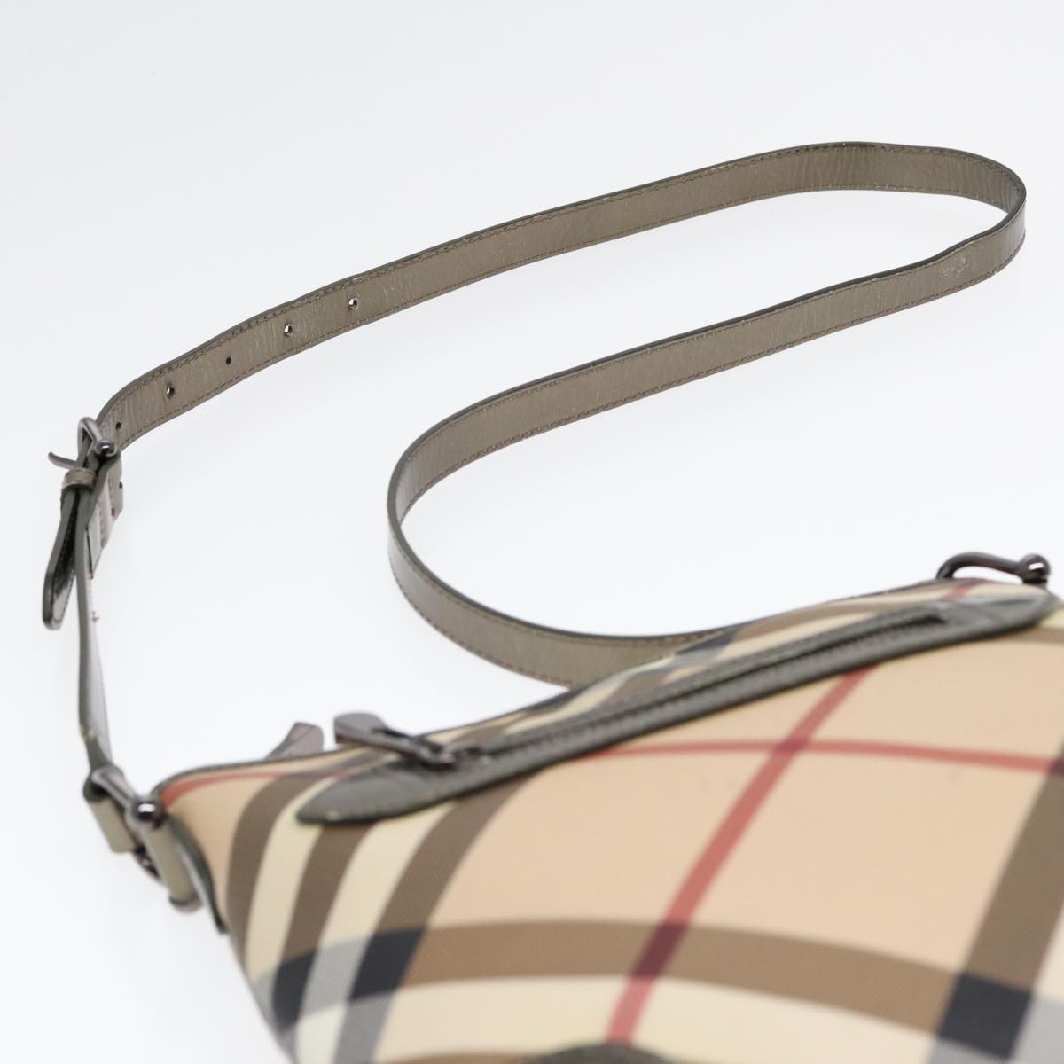 BURBERRY Nova Check Shoulder Bag PVC Beige Silver Auth bs17944