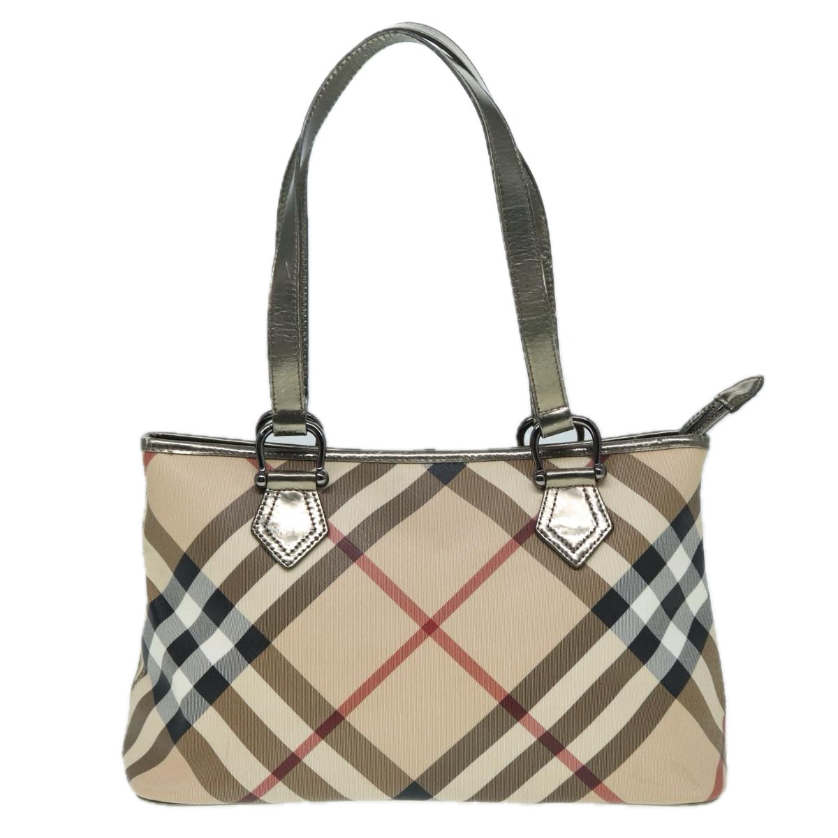 BURBERRY Nova Check Tote Bag PVC Beige Silver Auth bs17945 - 0