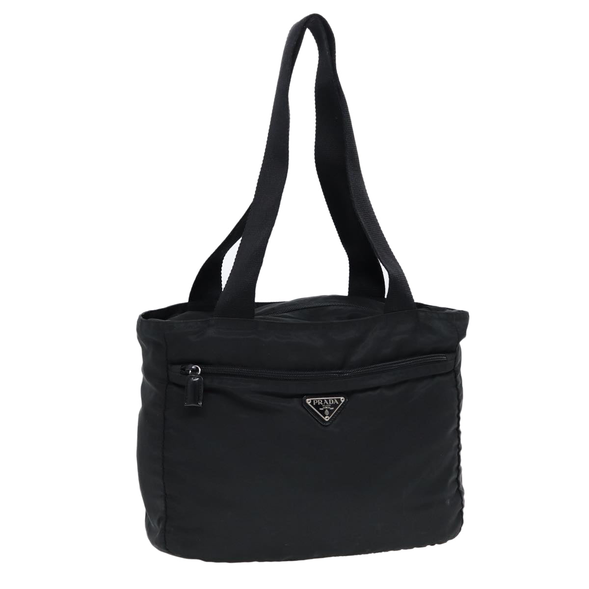 PRADA Tote Bag Nylon Black Silver Auth bs17948