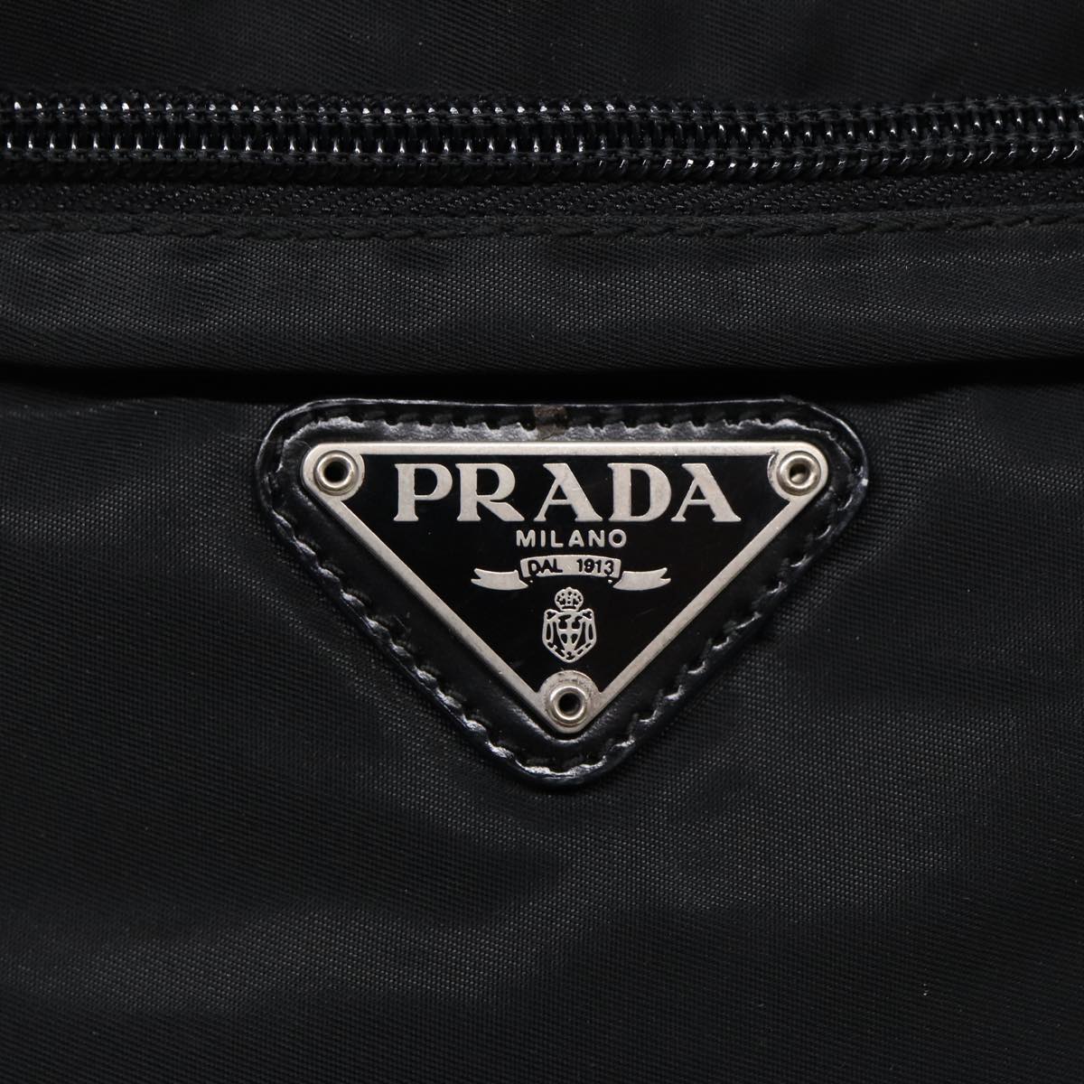 PRADA Tote Bag Nylon Black Silver Auth bs17948