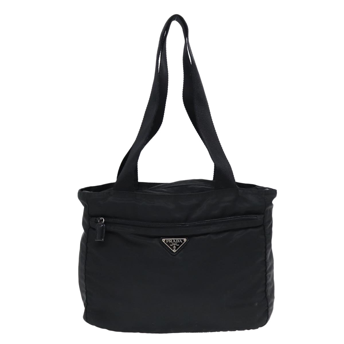 PRADA Tote Bag Nylon Black Silver Auth bs17948