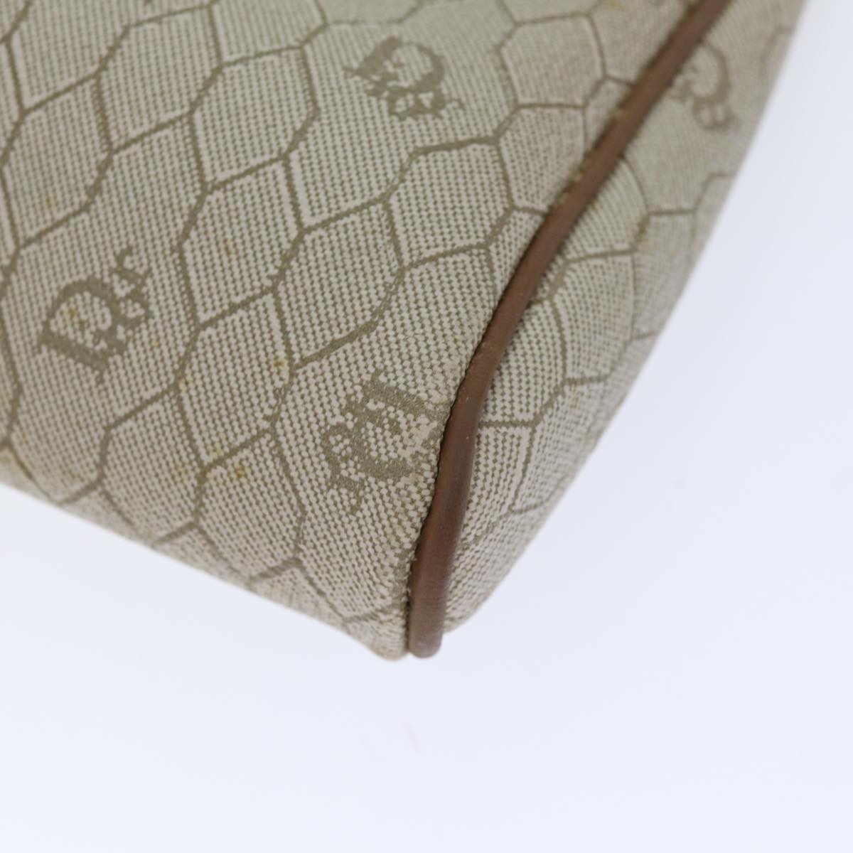 Christian Dior Honeycomb Canvas Clutch Bag PVC Leather Beige Auth bs17952