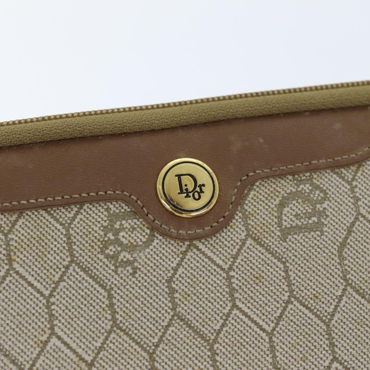 Christian Dior Honeycomb Canvas Clutch Bag PVC Leather Beige Auth bs17952