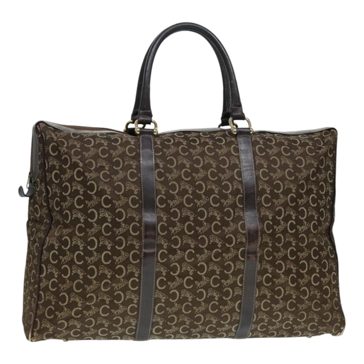 CELINE C Sulky Boston Bag Canvas Brown Gold Auth bs17953