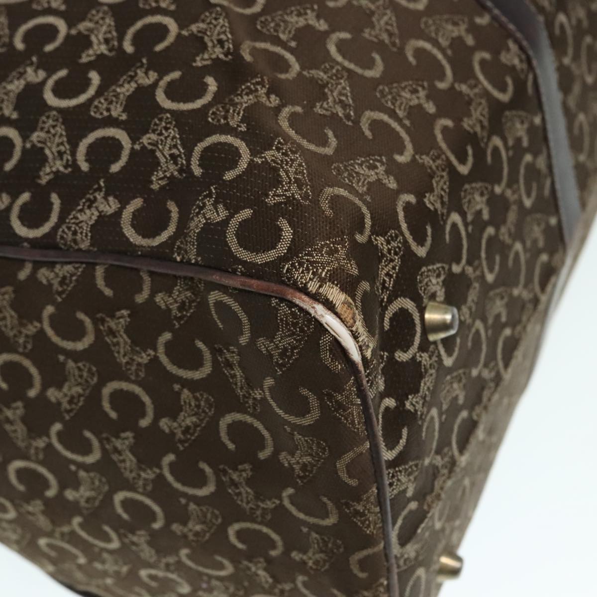 CELINE C Sulky Boston Bag Canvas Brown Gold Auth bs17953