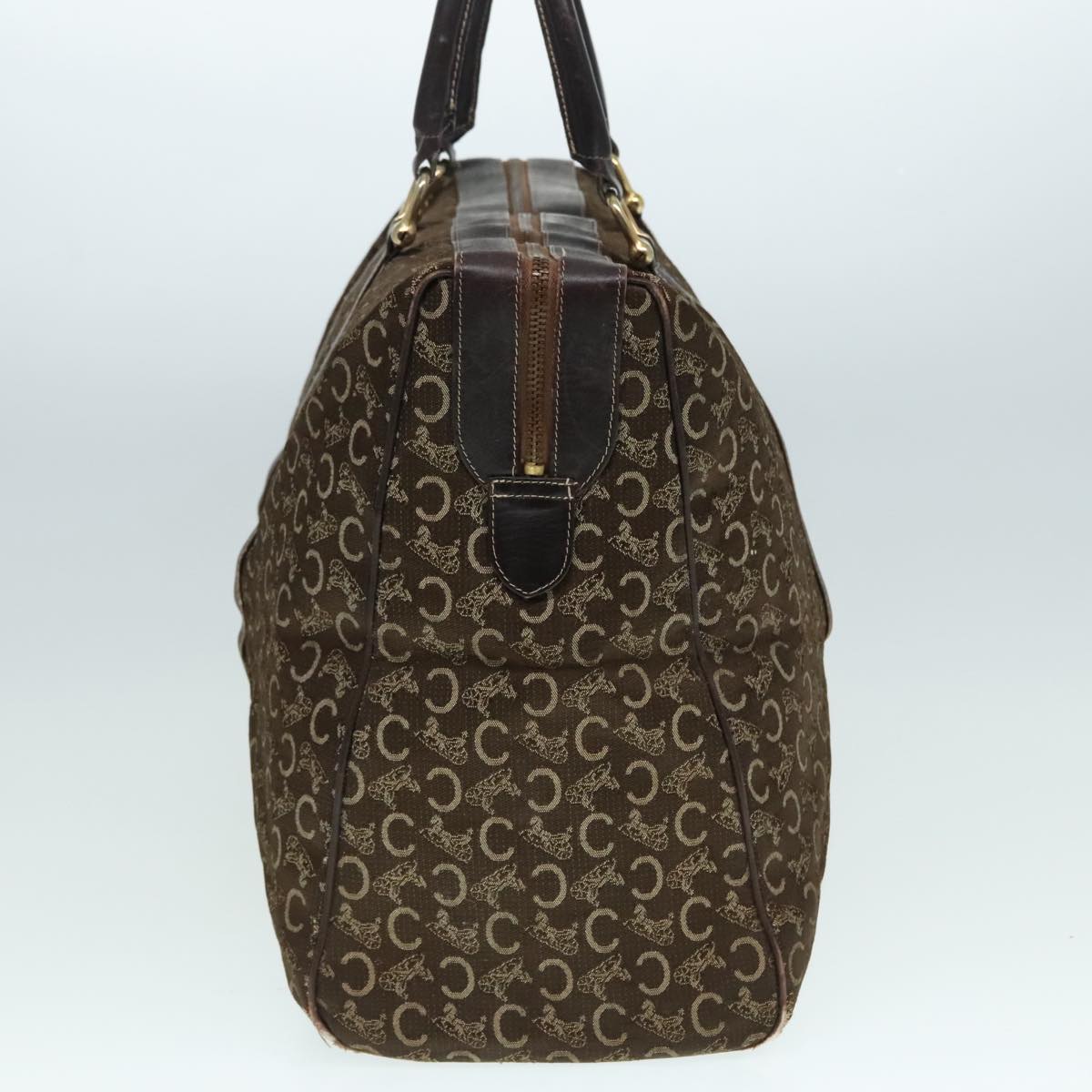 CELINE C Sulky Boston Bag Canvas Brown Gold Auth bs17953