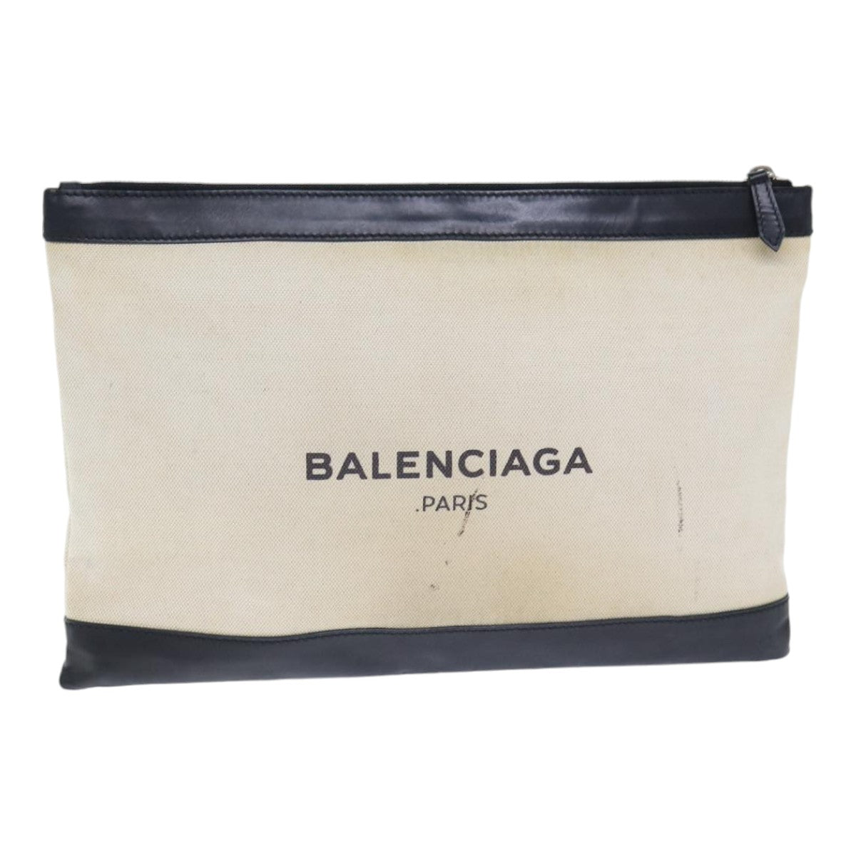 BALENCIAGA Clutch Bag Canvas White Black Silver 373840 Auth bs17958