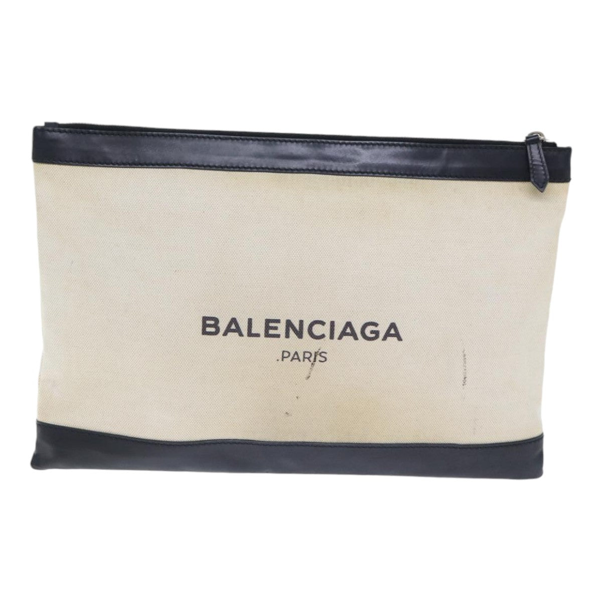 BALENCIAGA Clutch Bag Canvas White Black Silver 373840 Auth bs17958