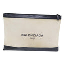 BALENCIAGA Clutch Bag Canvas White Black Silver 373840 Auth bs17958-13