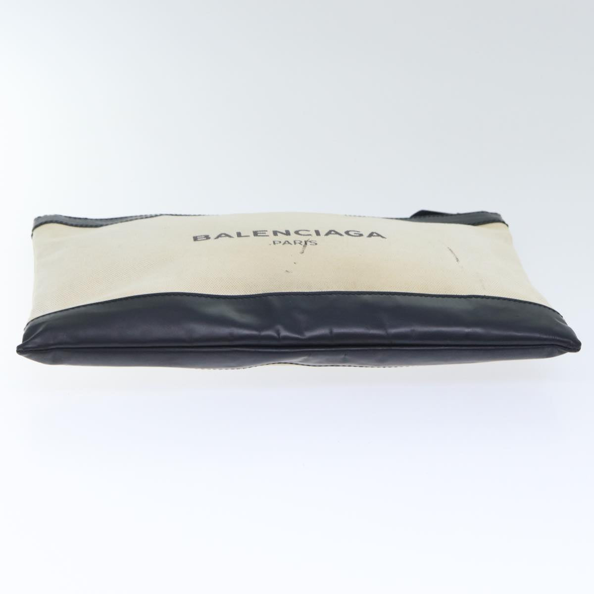 BALENCIAGA Clutch Bag Canvas White Black Silver 373840 Auth bs17958