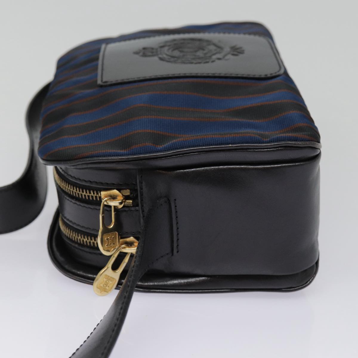 CELINE Shoulder Bag Canvas Navy Gold Auth bs17975