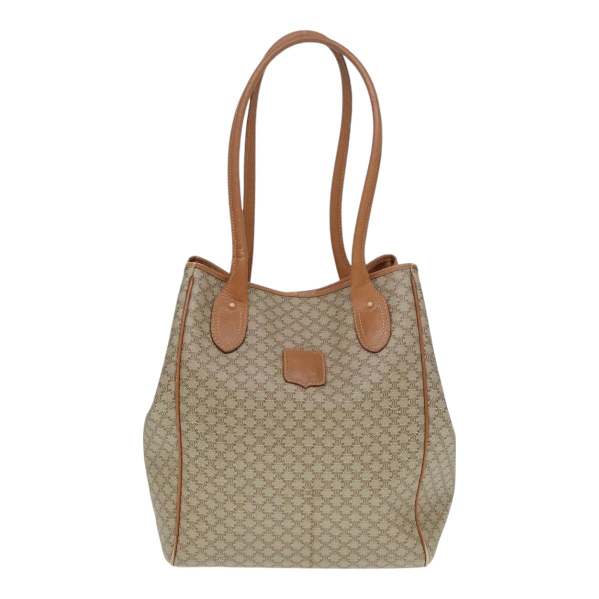 CELINE Macadam Canvas Tote Bag Beige Gold Auth bs17978