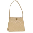 CHANEL Shoulder Bag Calf Skin Beige Gold CC Auth bs17980-1