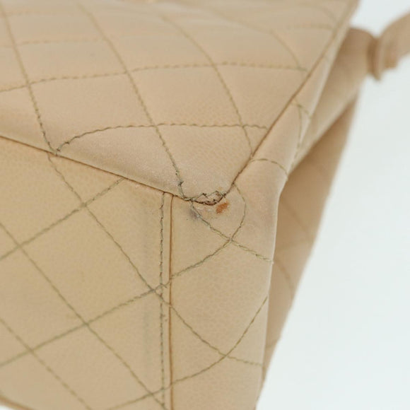 CHANEL Shoulder Bag Calf Skin Beige Gold CC Auth bs17980