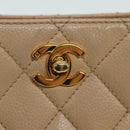 CHANEL Shoulder Bag Calf Skin Beige Gold CC Auth bs17980-17