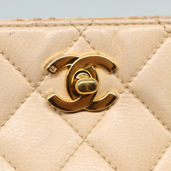 CHANEL Shoulder Bag Calf Skin Beige Gold CC Auth bs17980