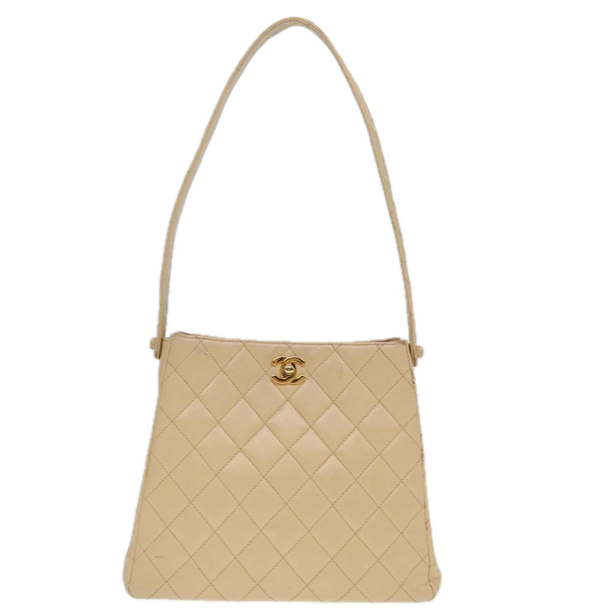 CHANEL Shoulder Bag Caviar Skin Beige Gold CC Auth bs17980 - 0