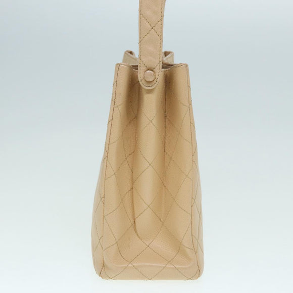 CHANEL Shoulder Bag Calf Skin Beige Gold CC Auth bs17980