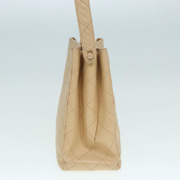 CHANEL Shoulder Bag Calf Skin Beige Gold CC Auth bs17980