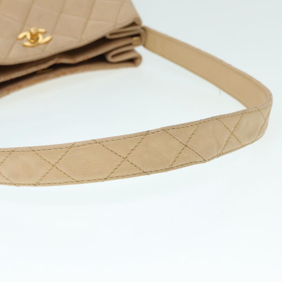 CHANEL Shoulder Bag Calf Skin Beige Gold CC Auth bs17980