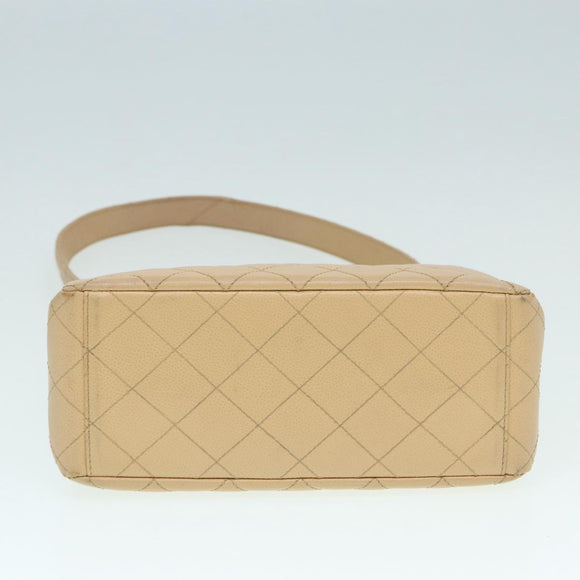 CHANEL Shoulder Bag Calf Skin Beige Gold CC Auth bs17980