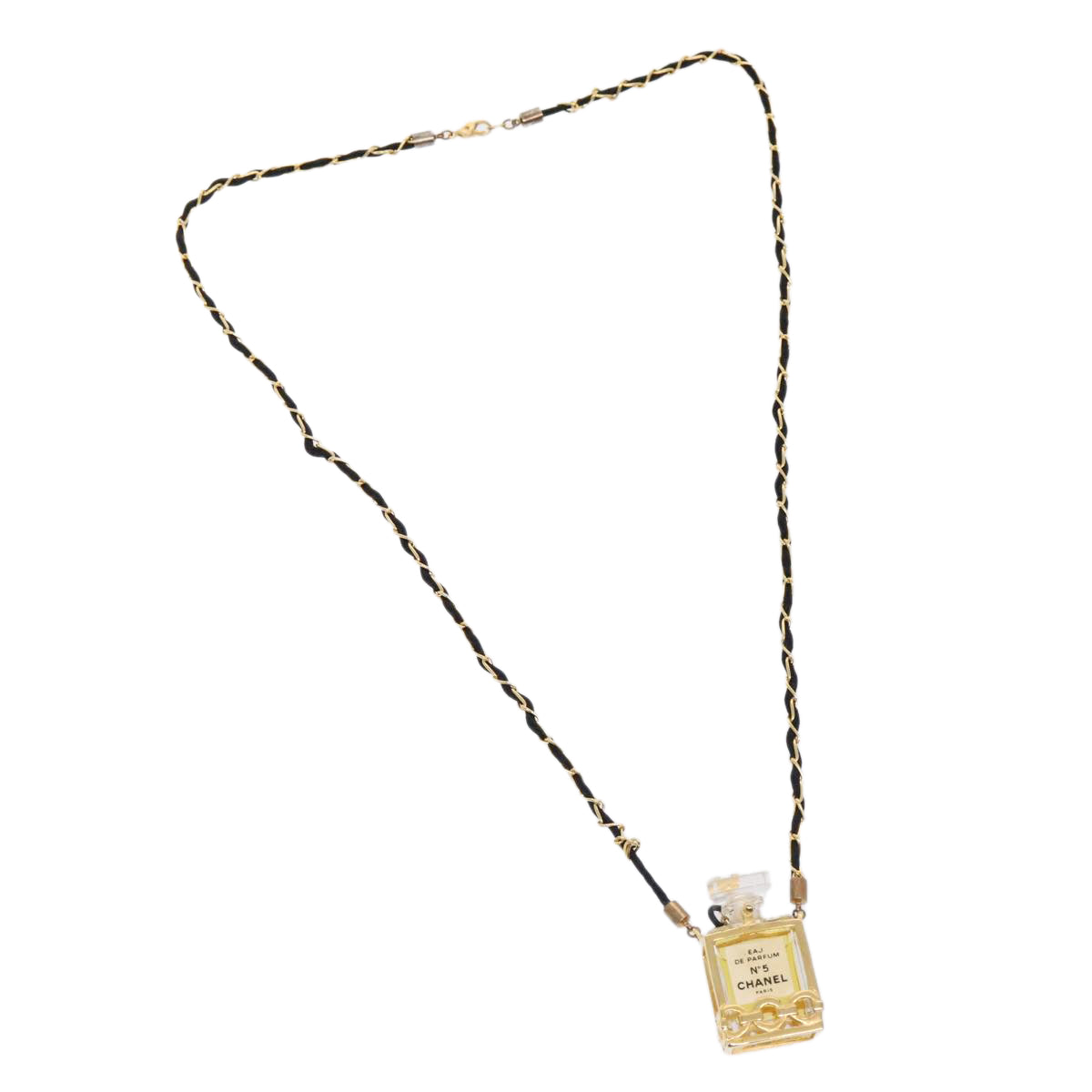 CHANEL Perfume No. 5 Necklace Metal Gold Black CC Auth bs17984